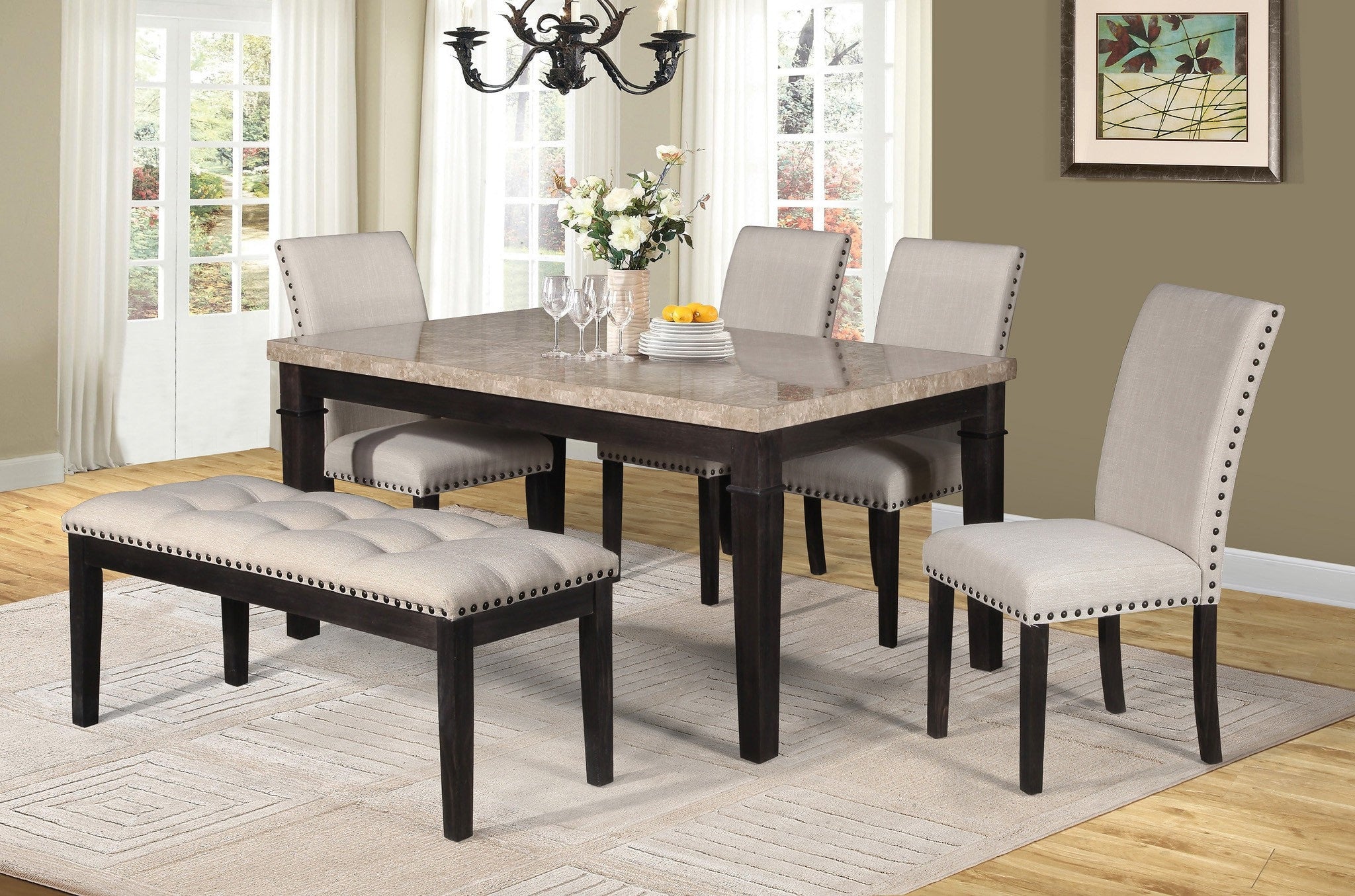 Sutton Dining Table Set Table 4 Chairs Bench 6 Pcs Set Afurniturecompany