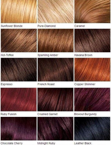 photo showing different hair colors including blonde, black, brown and red