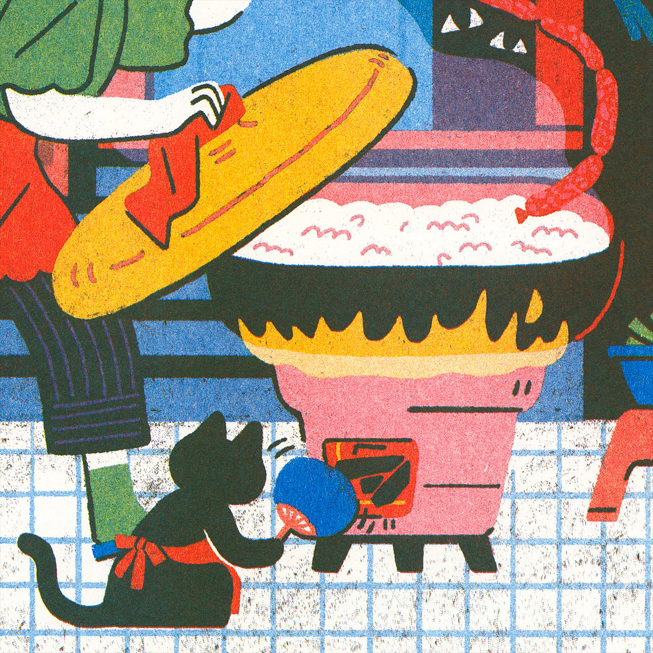 Close up detail of a Risograph print by Jean Wei