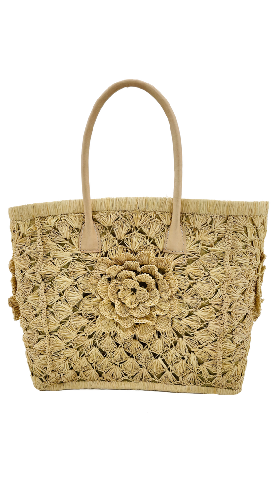 Leather Circle Handle Straw Beach Bag