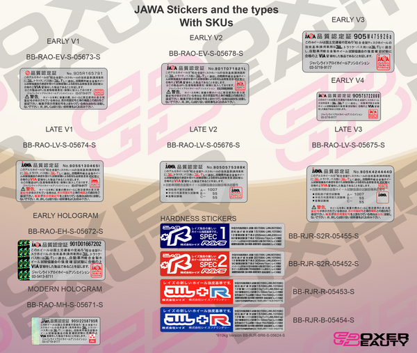 Types of JAWA Sticekrs for your RAYS Barrel Sticker Sets