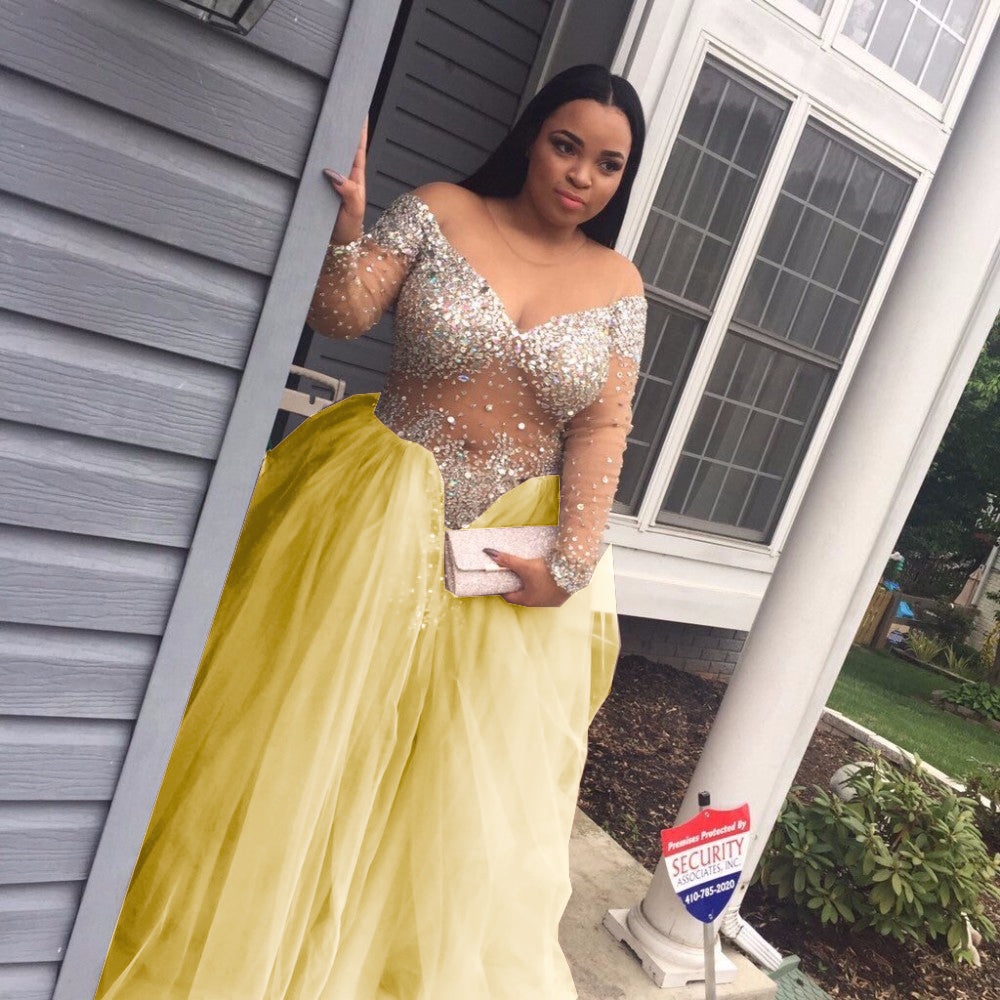 plus size yellow evening gowns