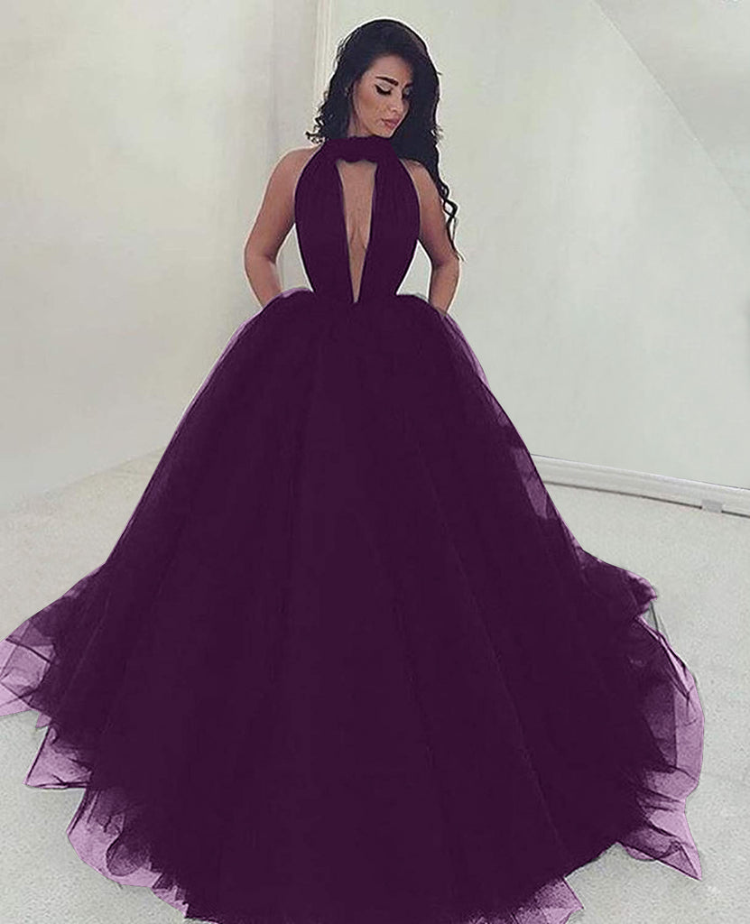 Long Sexy Black Ball Gown V Neck Sleeveless Prom Dresses 2019