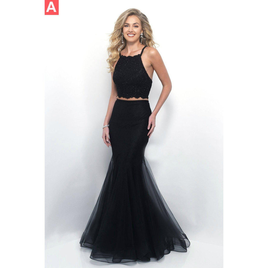 black two piece mermaid prom dress