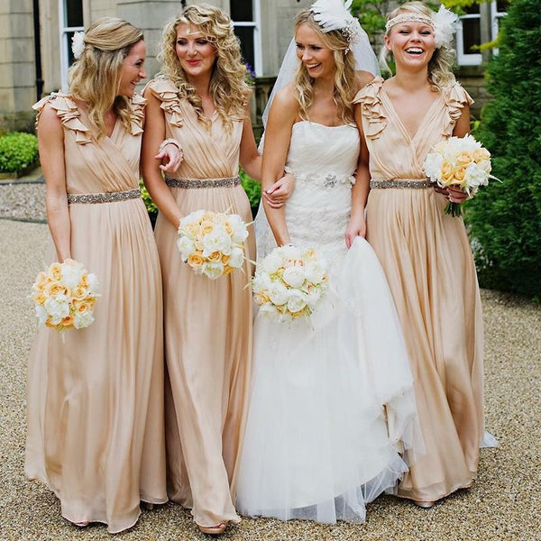 champagne sleeveless chiffon dress