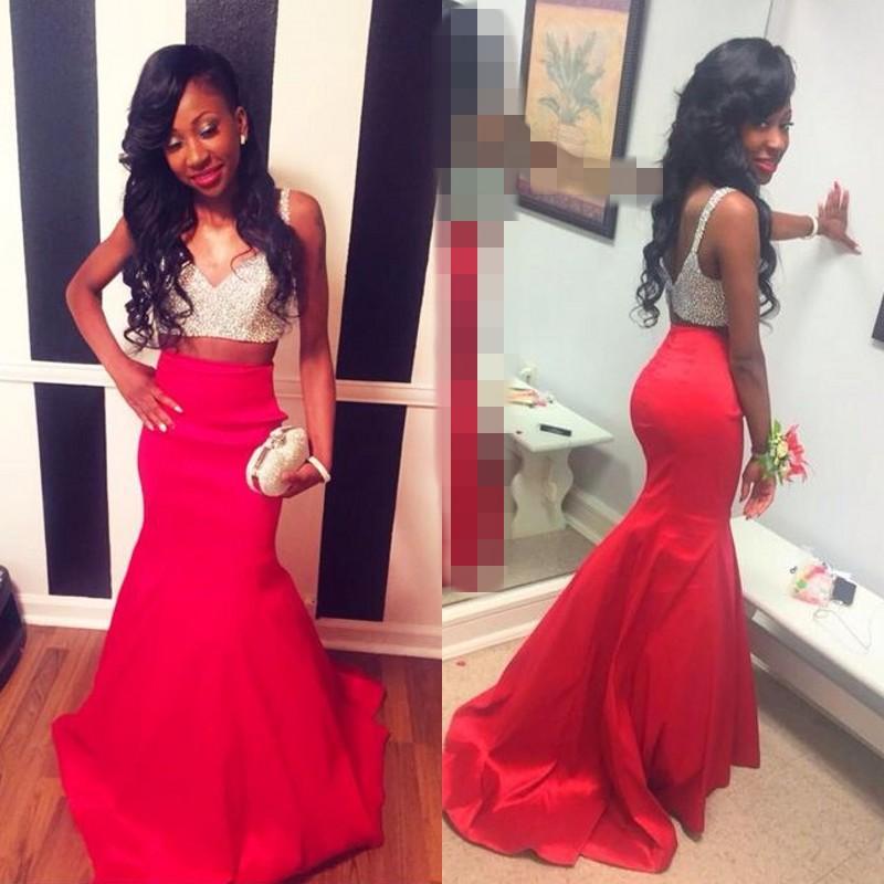 Long Junior Red Mermaid Sleeveless Zipper Prom Dresses 2019 Sexy