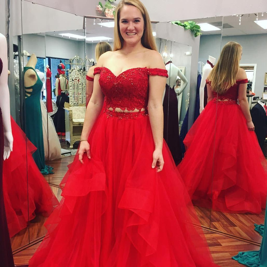Red Long Prom Dresses 2019 A-line Plus 