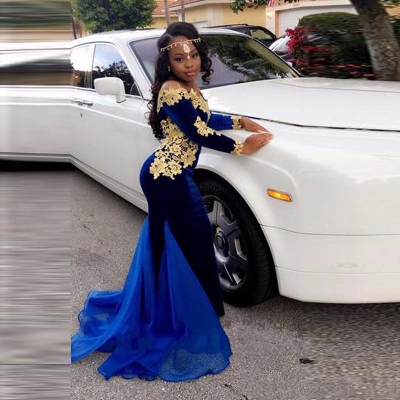 Royal Blue Long Prom Dresses 2019 Mermaid Long Sleeves African