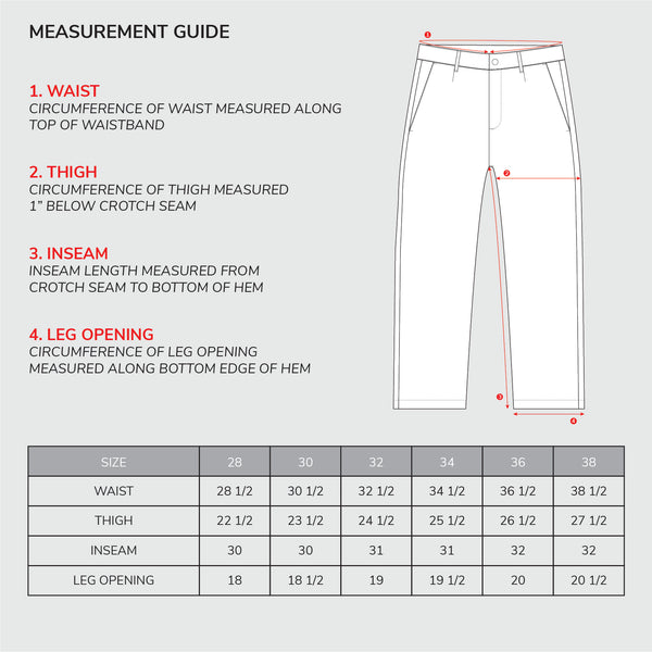GARMENT DYED CHINOS SIZE CHART – VICTORIA HK