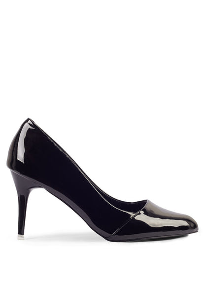 Pointed Heel Court Shoes Black Glossy.