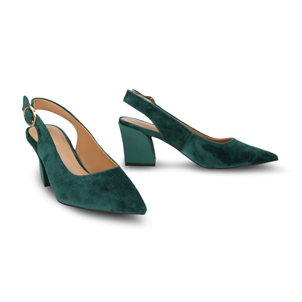 Green Velvet Slingback Elastic Strap 