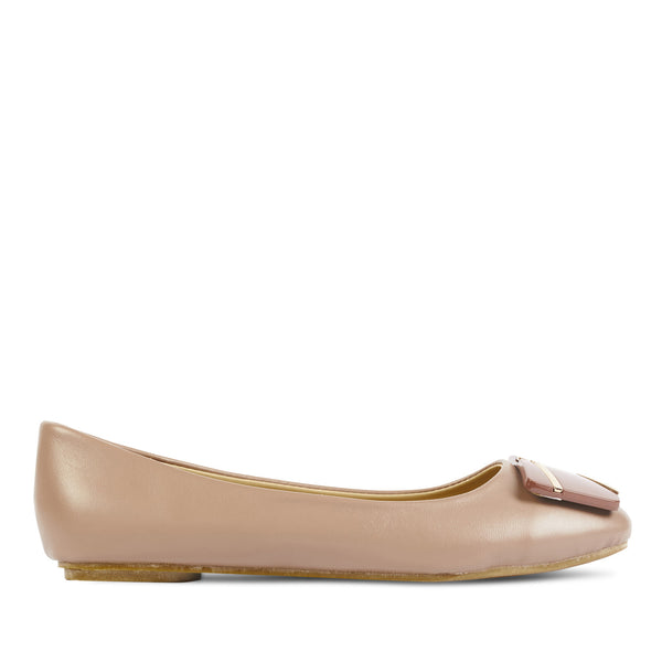 Ballerina Flats Buckle Gold Line Details Brown.