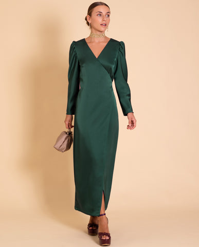 Green Midi Dress with Long Sleeves for Guests