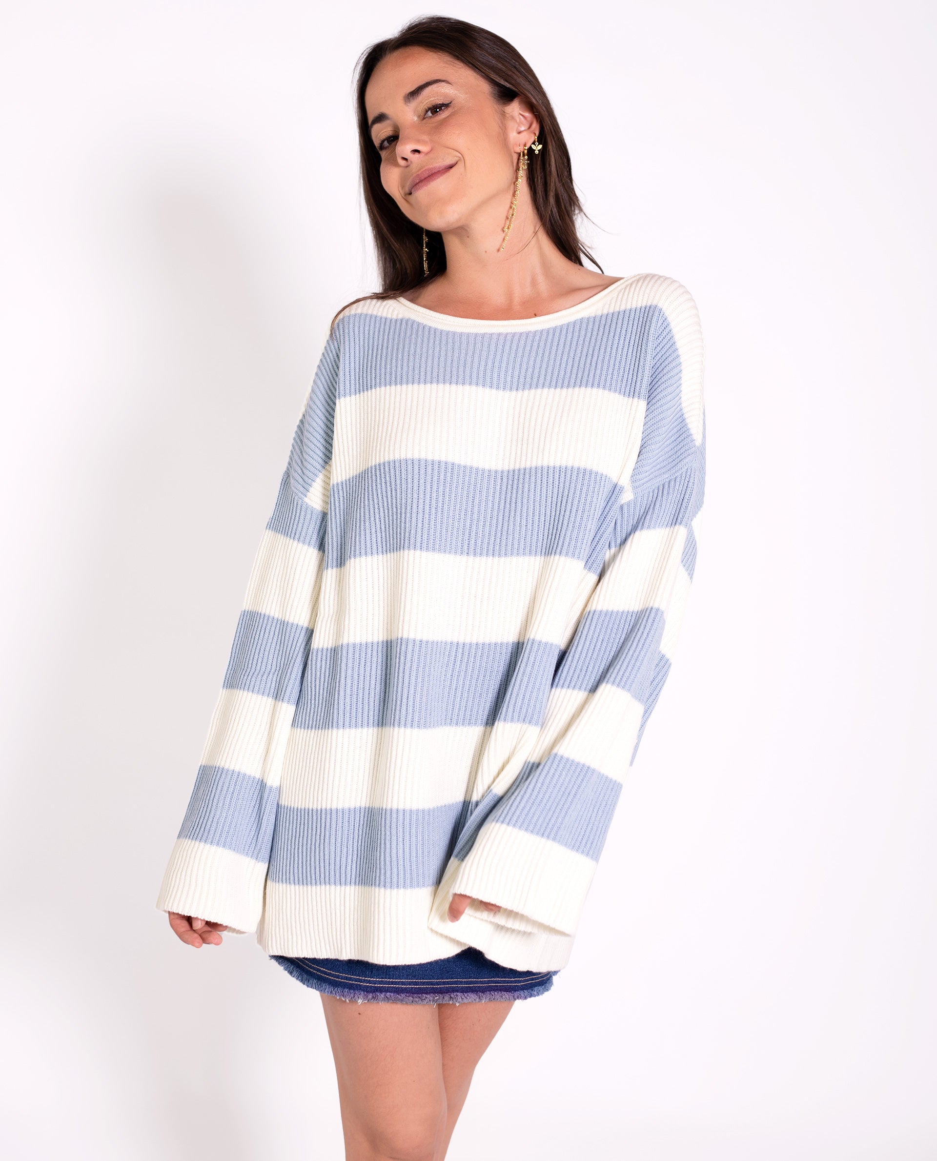 JERSEY JUST LIVING | Jersey Rayas Azul y Blanco Oversize Mujer | THE-ARE