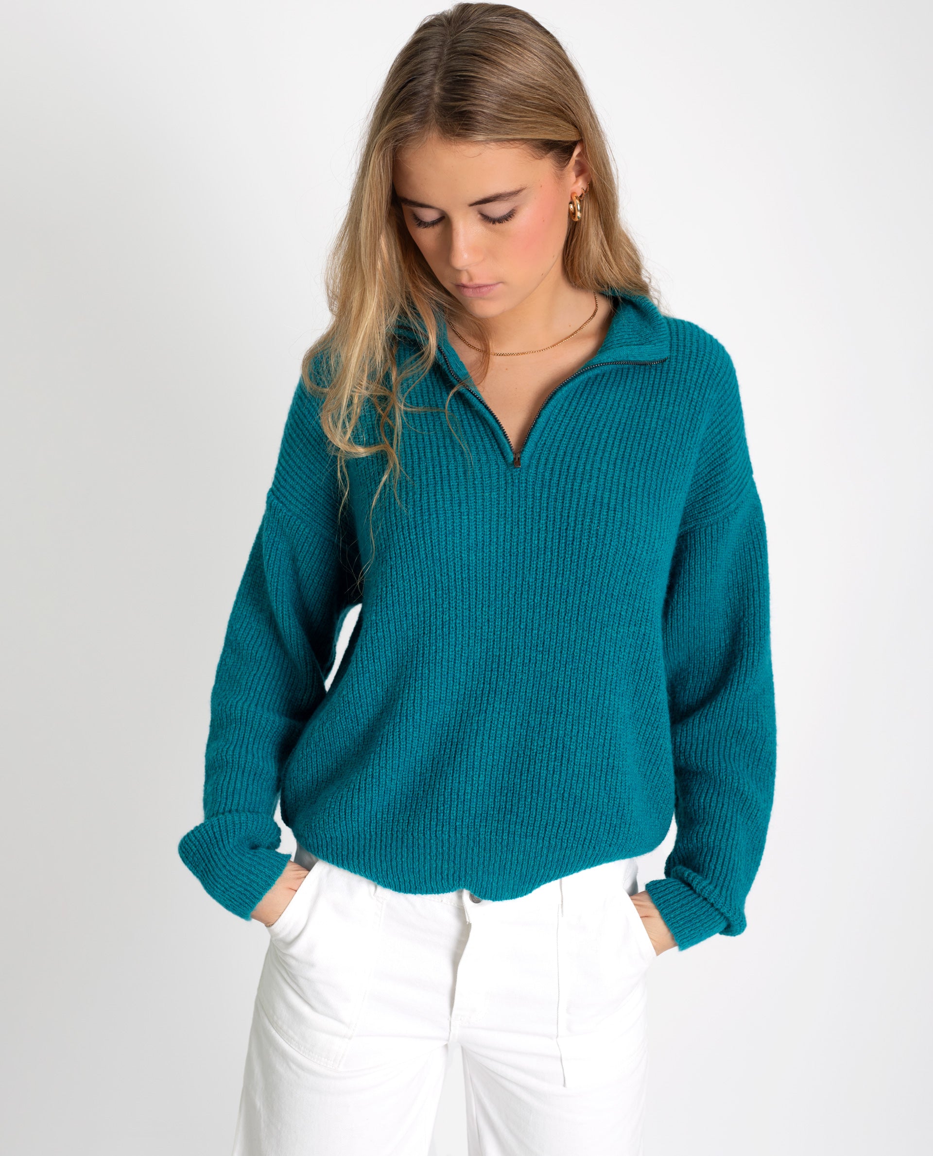 Women's Blue Pullover with Zipper - Fall Collection THE-ARE