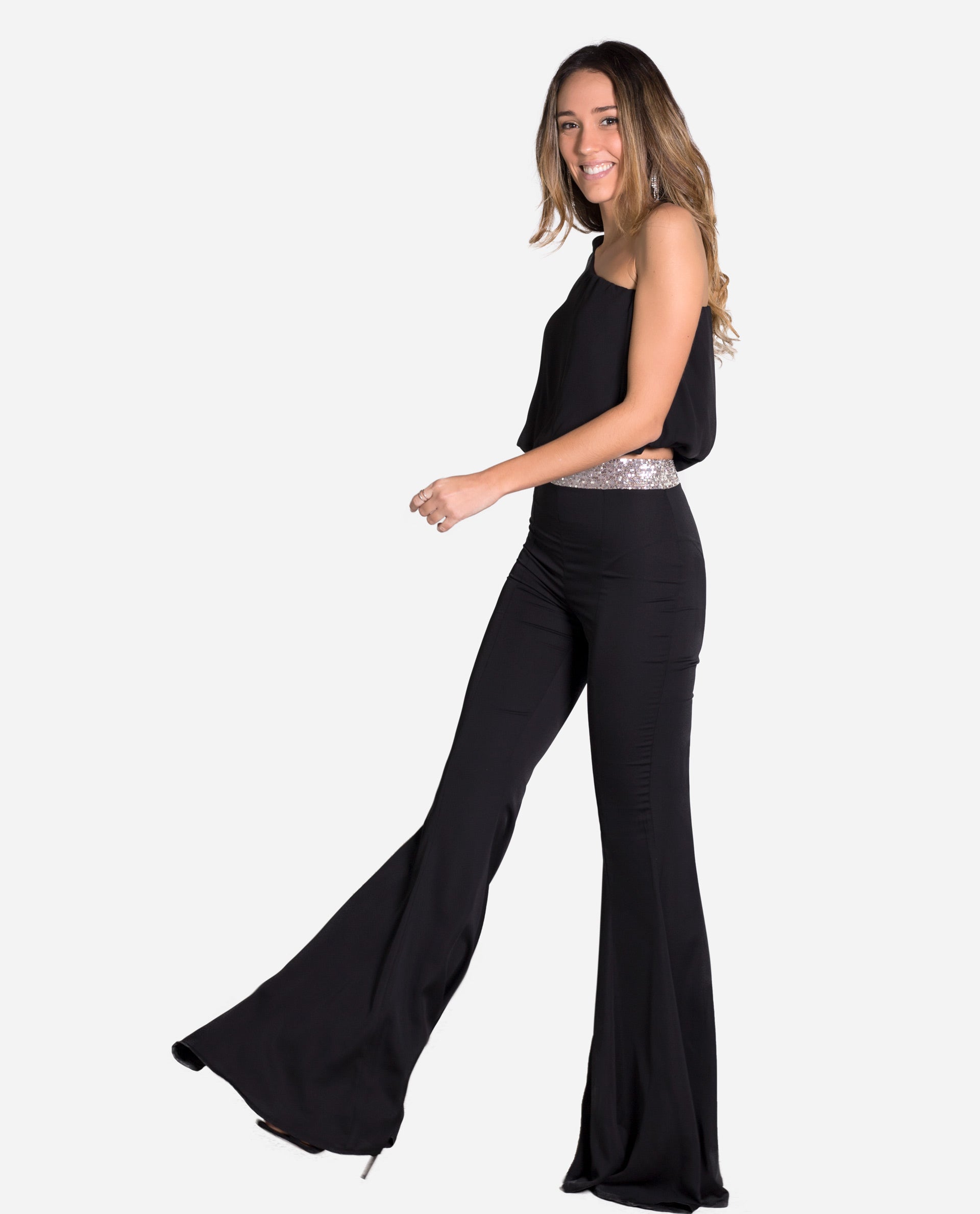 Black bell-bottom pants with sequins | Bell-bottom pants THE-ARE