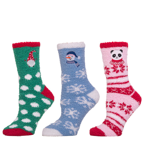 Three holiday gift socks.