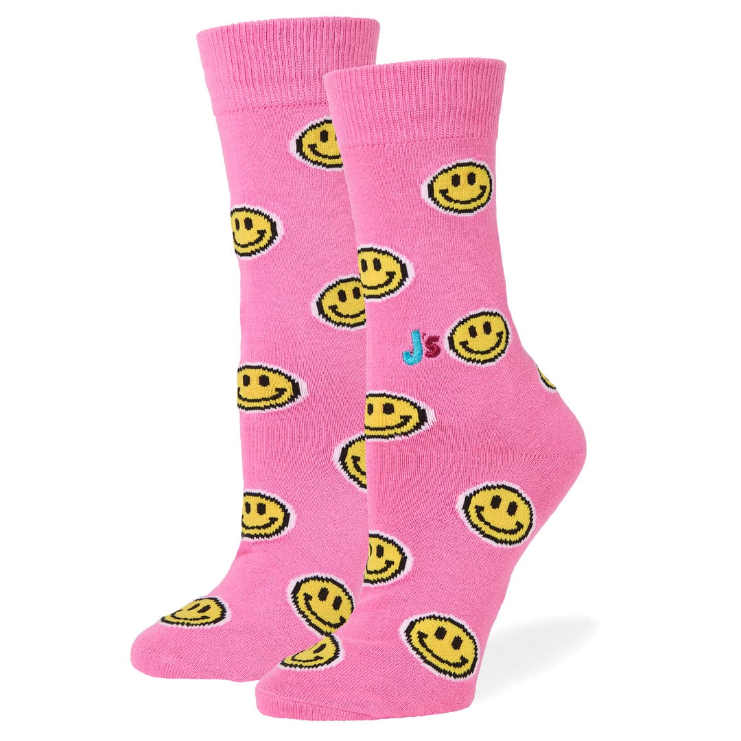 Image of Smiley Face Pink Women's Crew Socks  @ @P 9 A A . 