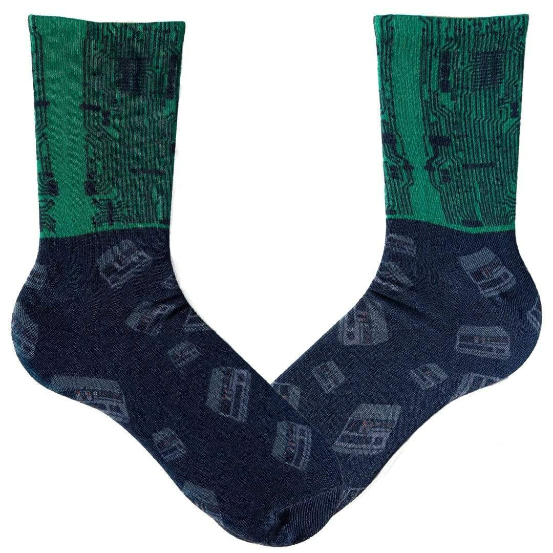 Computer Circuit Board Socks Unisex Crew Sock Blue / Green