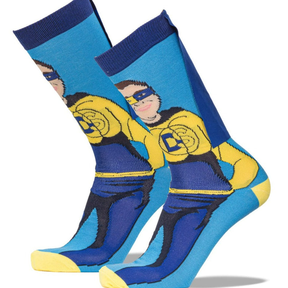 Down Syndrome Caped Superhero Boy Crew Sock Men&#39;s / Navy