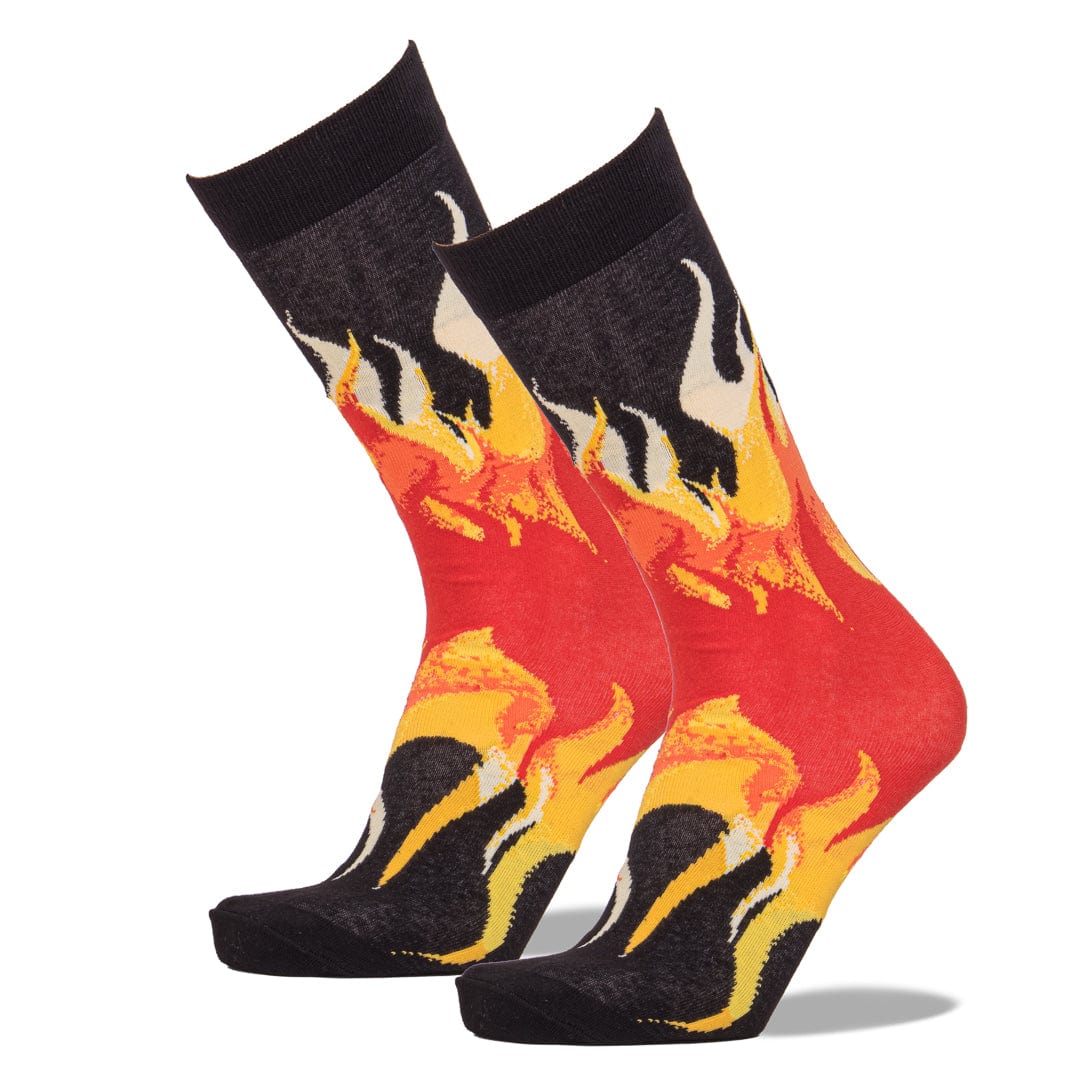Fire Flames Men's Crew Socks - Black - John's Crazy Socks