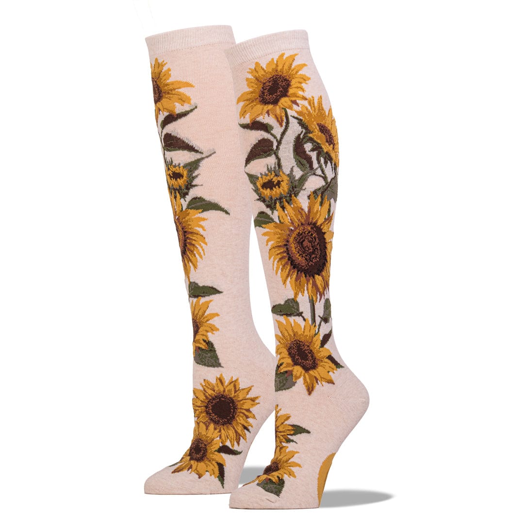 Sunflower Knee High Sock - Ivory - John's Crazy Socks