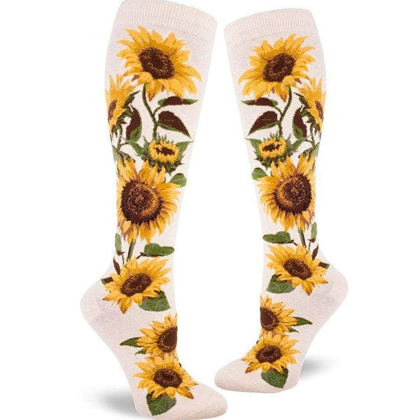 Sunflower Knee High Sock - Ivory - John's Crazy Socks