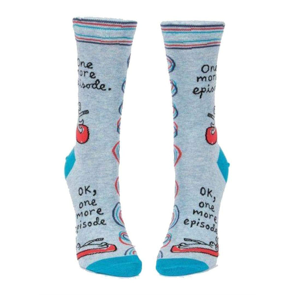 One More Episode Socks - Crew Socks for Women - blue - John's Crazy Socks