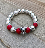 Greek Inspired Bracelet - Red - Silver Elephant