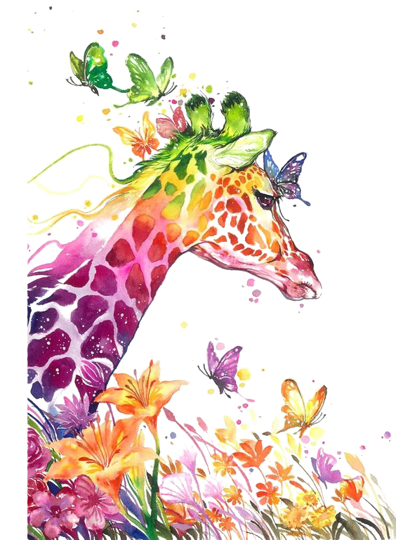 Download Giraffe Butterfly Flowers Watercolor Sublimation Transfer ...