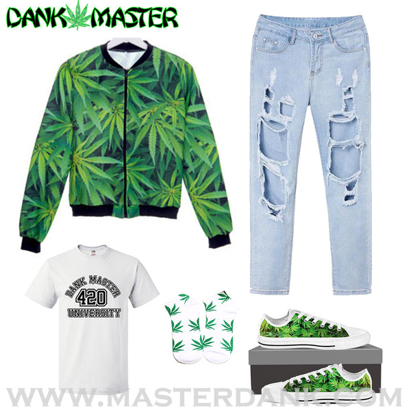 Dank Master 420 Apparel weed clothing, marijuana fashion, cannabis shoes, hoodies, pot leaf shirts and hats for stoner men and women.