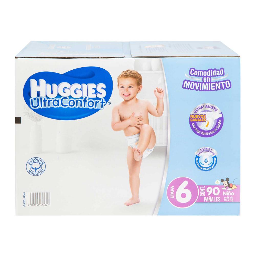 Pañales Etapa 6 Huggies UltraConfort Niño 90 pzas