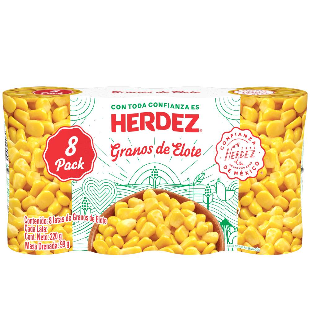 Granos de Elote Dorado Herdez 8 pzas de 220 g