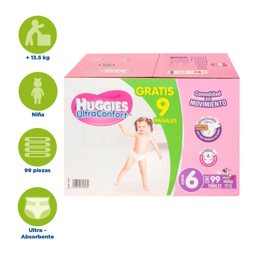 Pañales Etapa 6 Huggies Ultraconfort Niña 99 pzas