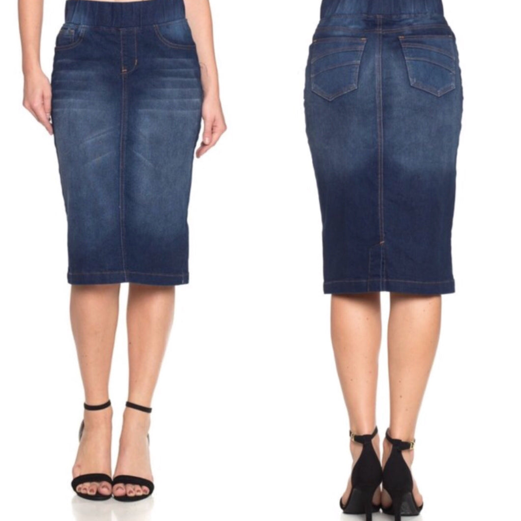 elasticated denim skirt