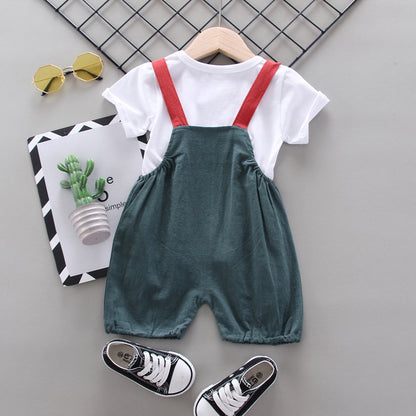 [368271-MAROON] - Baju Setelan Overall Anak Import - Motif Mandarin Alphabet