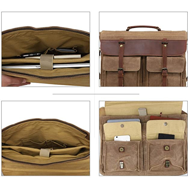 Canvas and Leather Briefcase Laptop Bag – Leather Bags Gallery