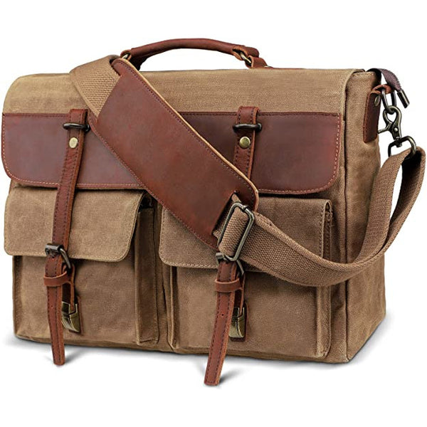 Canvas and Leather Briefcase Laptop Bag – Leather Bags Gallery