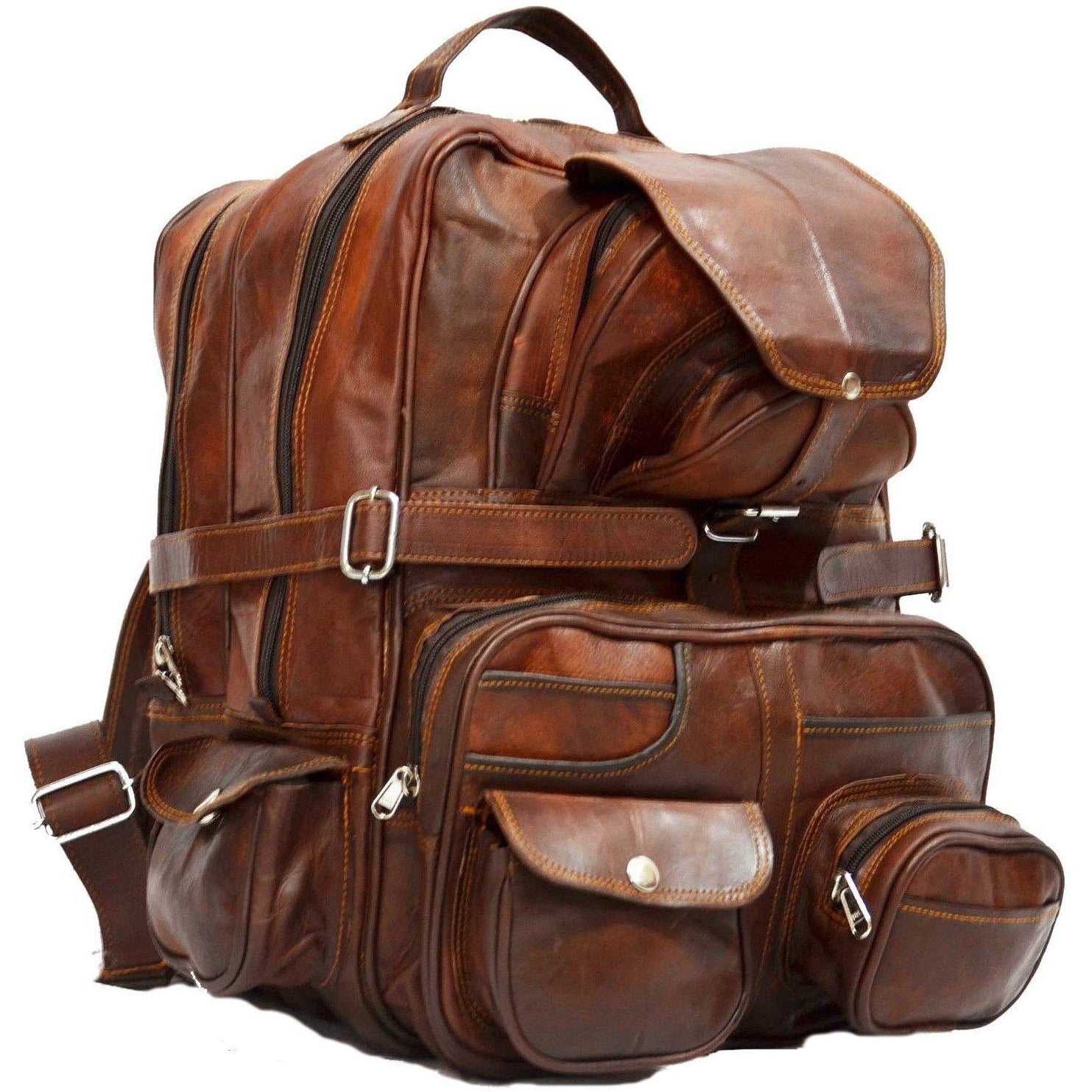 Extra Large Vintage Leather Rucksack Backpack with Multi Function Pock