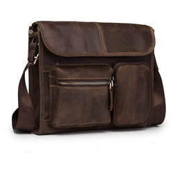 distressed leather messenger bag