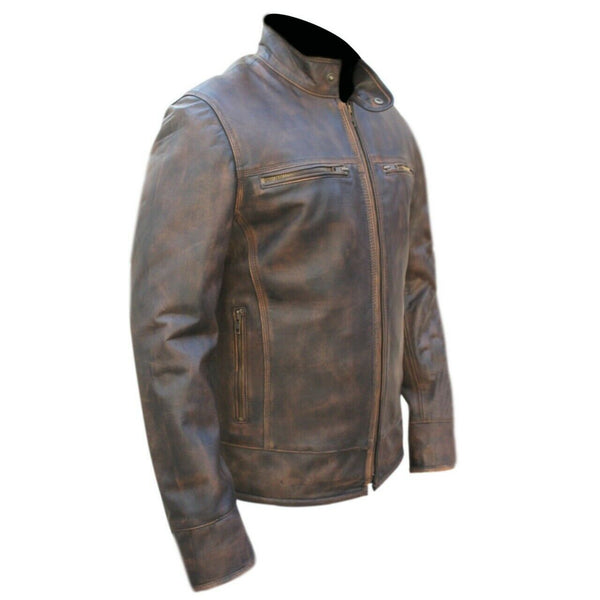 Men's biker motorcycle brown brando vintage top upper leather jacket ...