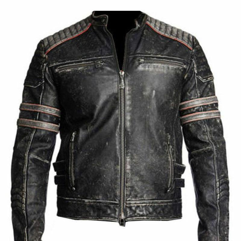 Genuine Leather Mayhem Dark Grey Leather Jacket With Grey Stripes ...