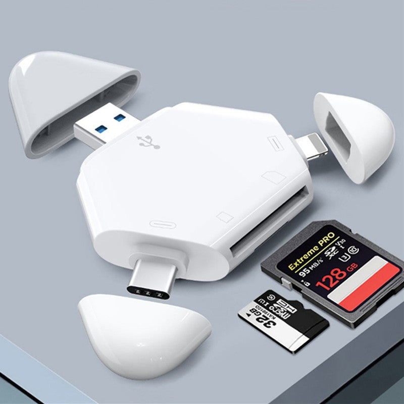 3-in-1 SD/TF Card Reader with USB, Type-C & Lightning Connectors, for SD & TF Cards