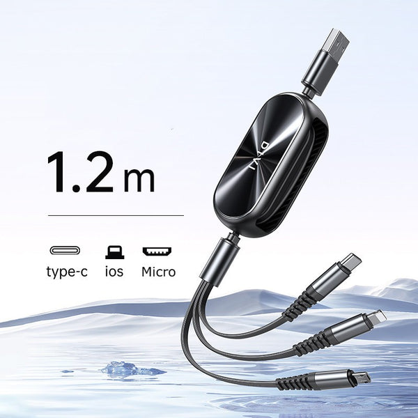 3-in-1 Retractable Charging Cable, with Type-C, Lightning & Micro Connectors, for Android & iPhone