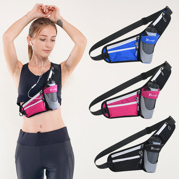 Running Belt Waist Pack, with Earphone Port & Bottle Holder, for Running, Hiking, Fitness