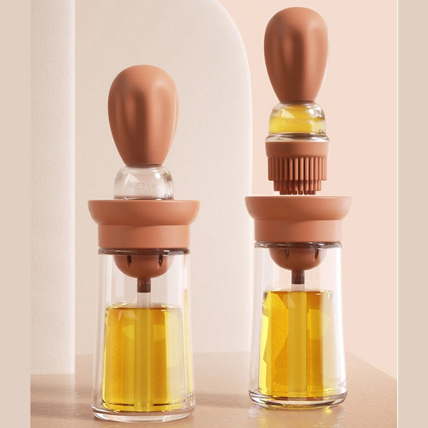 2-in-1 Glass Oil Bottle With Silicone Brush & Scale, for Kitchen, Baking, BBQ Grill, Vinegar