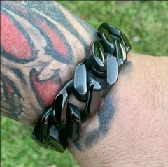 Bagger Bracelet - "EASY BIKER" - Shiny Black - 3/4" wide - B78