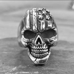 "Bone Crusher" - American Flag Skull Ring