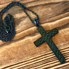 Cross - Celtic Knot Cross Black Pendant - Rope Necklace (230)