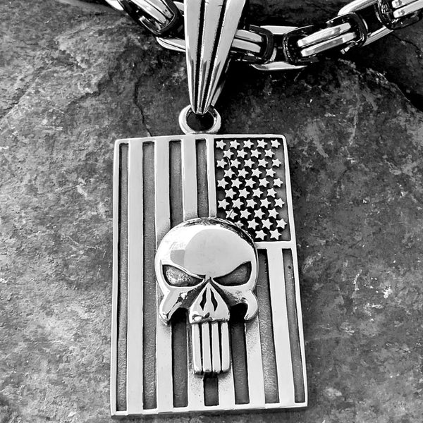 American Flag Skull Pendant - Necklace (277)